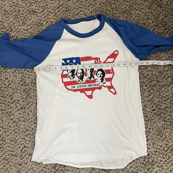 Vtg STATLER BROTHERS White Blue Raglan Graphic T Shirt 80s Single Stitch M/L - Picture 5 of 6